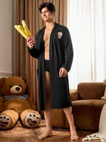 Notgurli Bata de estar por casa minimalista y casual para hombre, para uso diario - Negro - Ver 7