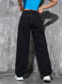 SHEIN PETITE Women's Simple Fashion Casual Everyday Denim Jeans - Black - View 3