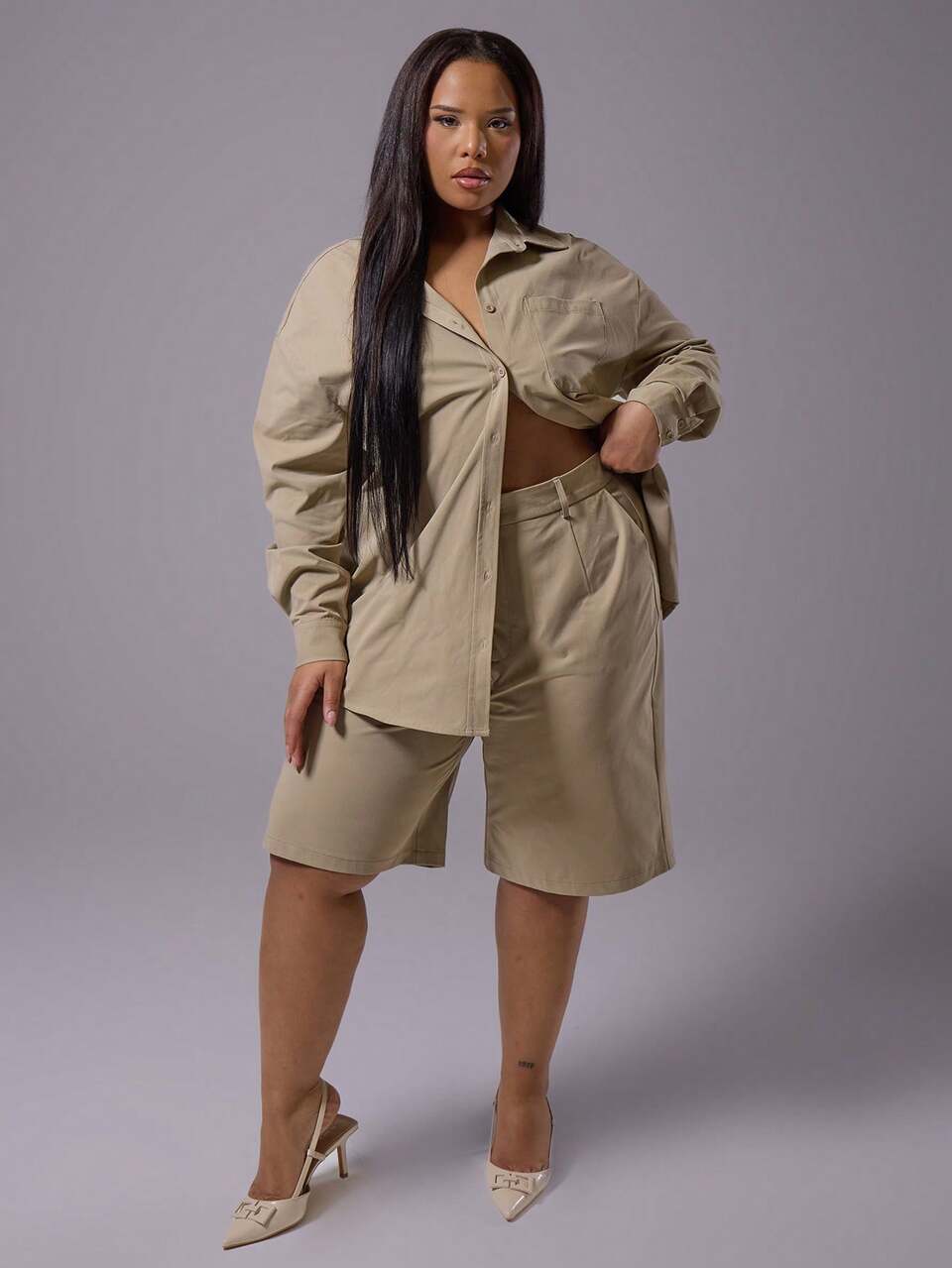 Curve Woven Button Up Shirt, Business Casual, Holiday, Holiday Spring Summer
