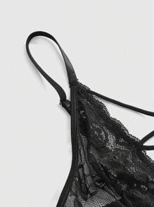 ROMWE Goth 哥特式玫瑰新娘三角杯蕾丝荷叶边丁字裤内衣套装，性感