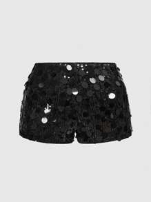ROMWE Grunge Punk Short mini noir à paillettes punk pour femmes, short micro super taille basse sexy pour l'été, la plage, la remise des diplômes, Pâques, les concerts, les vacances à Nashville, les festivals de musique