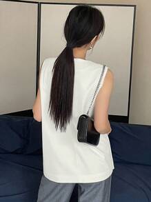 DAZY 女士休闲商务无袖上衣，纯色开衩背心