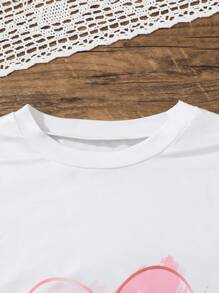 Girls And Teen Girl Casual Simple Print White T-Shirt For Summer - White - View 6