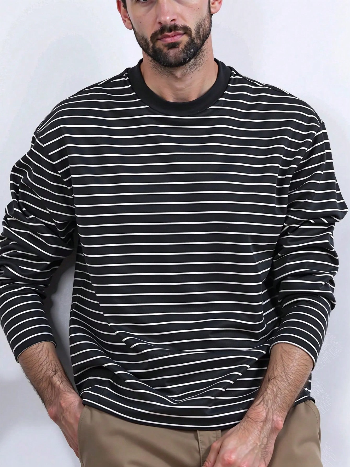 Manfinity Dauomo Men's Striped Crew Neck Long Sleeve Casual Hoodie Sweatshirt