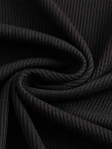 Sparklyn Tween Girl Striped Knitted Cropped Top & Midi Skirt 2pcs Set, Casual Daily Outfit - Black - View 7