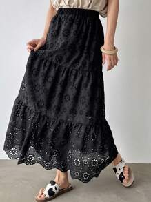 FRIFUL Chân váy nữ màu đen dáng rộng thêu họa tiết, phong cách bohemian thanh lịch, thích hợp cho mùa xuân/hè. - màu đen - Xem 6