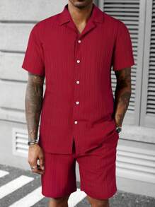 Manfinity Homme 2pcs Men's Solid Color Short Sleeve Shirt And Shorts Set