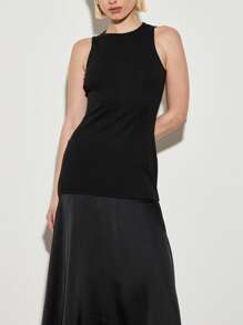 AiiRZ Sleek Designer Tank Maxi Dress Formal Evening Gown High Neck Sleeveless Fitted Column Wedding Guest Party Modern Elegant - Black - View 5