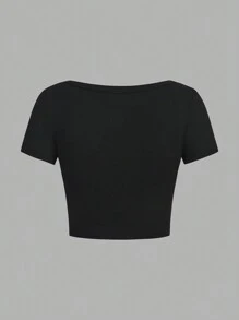 SHEIN EZwear 4 件套休闲简约图案圆领和方领修身短款短袖 T 恤女款，适合夏季 - 彩色 - 查看 10
