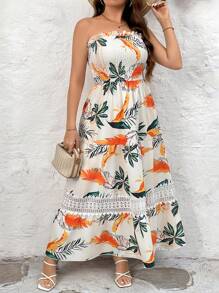 SHEIN Clasi Elegant Commuter Vintage Casual Versatile Women's Dress With Lace Patchwork Hem & Frill Trim Sleeveless Design, Multi-Colors, Plus Size Boho, Spring/Summer/Autumn - White - View 3