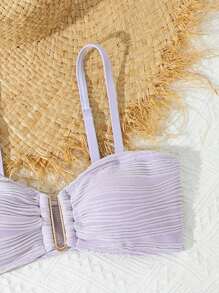 Teen Girl Textured 3-Piece Bikini Swimwear Set - Mauve Purple - View 3