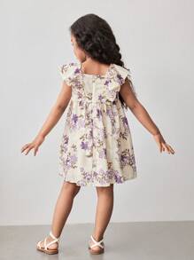 Maija Kids Maija Kids 年轻女孩宽松休闲花卉印花短袖连衣裙 - 杏色 - 查看 2