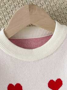 Pullover rosso a maglia con collo tondo per ragazze, maglione versatile con motivo a cuore di moda coreana