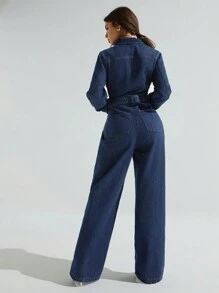 Athîral Bộ đồ liền thân denim tối màu phong cách cao bồi miền Tây dành cho phụ nữ - Màu xanh lam - Xem 4