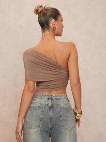 Lumalex 1 bucată Top bodycon cu decor metalic cu fânețe asimetric