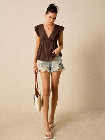 Poéselle Summer Beach Holiday Jacquard Knit Cap Sleeve T-Shirt