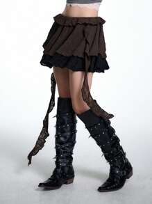 Coolane Women's Spring And Summer For Club Sexy And Concert Going Out Vintage Lace And Textured Fabric Ruffle Skirt - Multicolor - View 4