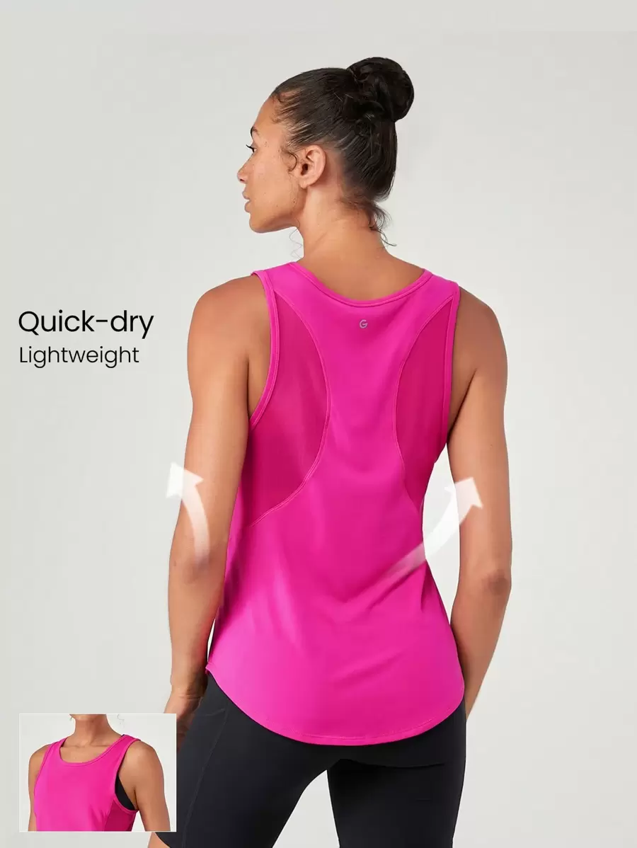 Lightweight Gear Up Mesh Curved Hem Tank Top Gym Workout Daily Spring  Spring Summer - Tropical Pink - View 1