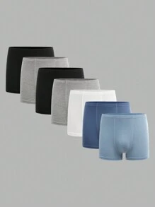 SHEIN 7pcs/Pack Tween Boy Casual Comfortable Solid Waist Elastic Boxer Briefs - Multicolor - View 1