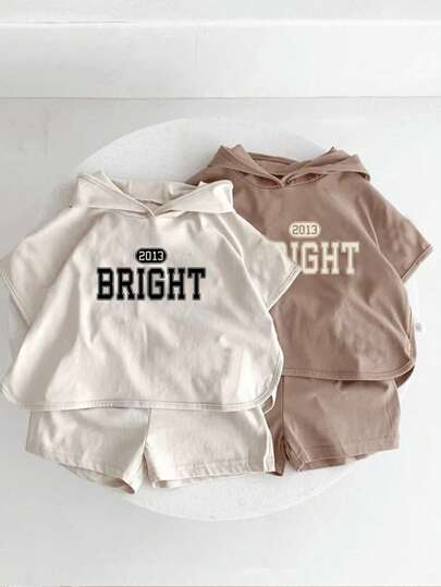 SHEIN Leap Crew 4pcs/Set Boys Casual Cute Daily Comfortable Colorblock Raglan Sleeve Hooded T-Shirt And Shorts Set, Buy 1 Get 1 Free, Suitable For Outings, School, Daily Gatherings, Autumn/Winter Season, Back To School Outfit, Fall Outfit