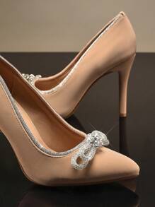 SHUZIA 畅销女式水钻结饰尖头细高跟鞋粒状灰褐色正装高跟鞋 - 优雅、迷人且别致