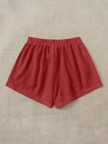 Solflare 勃艮第色编织运动风格大码女式短裤 - 酒紅色 - 查看 3