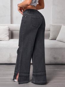 SHEIN SXY Damskie jeansy casualowe z przetarciami i rozcięciami