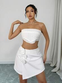 Chiquease Women's 3D Floral Asymmetric Hem Casual Skorts