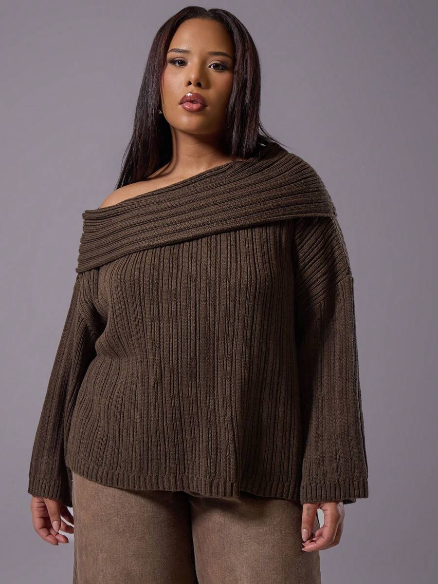 MUSERA 大码不对称领针织套头衫，适合日常、休闲、度假、优雅的秋冬时尚造型