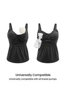 LUVLETTE 加大号黑色无缝免提吸奶背心 一体式吸奶和哺乳背心 产后哺乳+吸奶吊带背心 居家舒适孕妇背心 孕妇无胸罩吊带背心