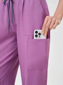 TaskEZ Scrub Uniform Set, Solid Color Short Sleeve T-Shirt & Pants, Minimalist Casual Everyday Wear