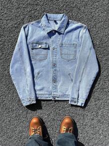 Manfinity Hypemode Chaqueta vaquera casual de mezclilla azul claro lavada para hombres