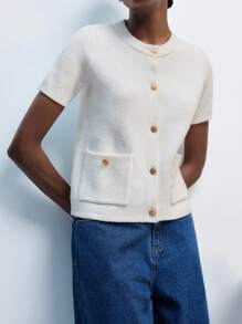 Maija Spring New Style Valentine's Day White Knitted Elegant Women's Cardigan Gorgeous Daily Casual Romantic Urban Vacation Suitable For Outing Parties Wedding Guests Old Money Style Bohemian 90s Women's Clothing,Knitted Sweater,Autumn Outfits For Women - White - View 5