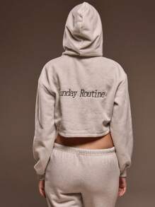 Cropped Zip Through Fitted Long Sleeve Hoodie Only Spring Cute Valentine - Grey - View 4