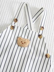 Cozy Pixies Set de 2 piezas para bebé niño: Top de manga corta de cuello redondo suave con estampado de oso de dibujos animados y peto corto tipo tirantes