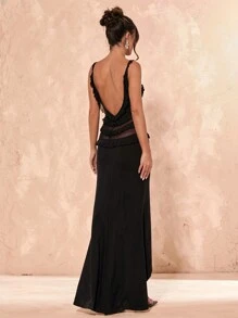SHEIN BAE Vestido elegante de unicolor para mujer con volantes y espalda descubierta - Negro - Ver 6