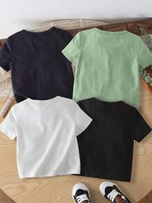 SHEIN 4pcs Baby Boy Casual Minimalist Short Sleeve Round Neck Top, Suitable For Summer - Multicolor - View 3