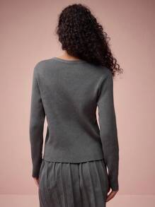 Enchnt Cárdigan casual de un solo abotonadura de color liso y manga larga para mujer, apto para otoño/invierno