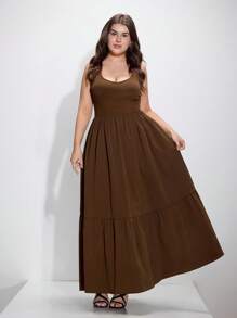 SHEIN MOD Vestido casual largo con estilo de resort vintage color marrón para tallas grandes, vestido de primavera y verano