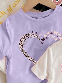 SHEIN Leap Crew เสื้อยืดกราฟิกการ์ตูนสไตล์มินิมอล เหมาะสำหรับเด็กสาวอย่างเรียบง่าย, เสื้อยืดน่ารักเหมาะสำหรับใส่ในช่วงฤดูร้อน - มัลติคัลเลอร์ - ดู 5