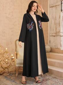Al Najma Plain Woven Embroidered Ladies Abaya - Black - View 7