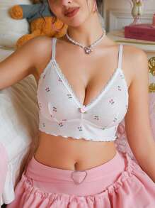 PetitDoll Lencería de mujer con sujetador de encaje cómodo y acanalado en estilo preppy