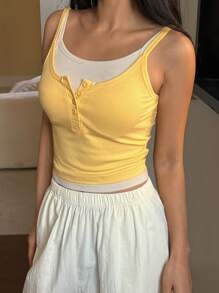 DAZY Casual Camisole Top With Built-In Bra Pads, 2 In 1 Design - Yellow - View 6