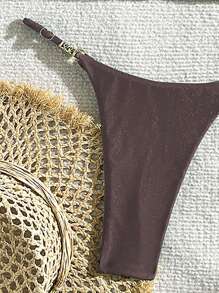 SHEIN Swim Springbreak Women 2 Pieces Swimwear Sets For Summer Beach Vacation - Coffee Brown - View 4