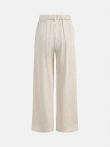Tween Girls' Loose Casual Simple Comfortable Versatile Mid-Rise Wide-Leg Fawn Woven Pants - Apricot - View 2
