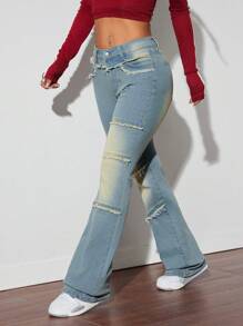 SHEIN ICON Versleten vintage gewassen flared damesjeans