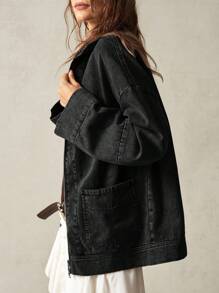 Bohemela 秋冬女式长袖领口袋夹克 - 黑色 - 查看 2