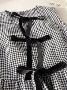 Comfortcana Camisa sin mangas a cuadros blanca y negra con botones para mujer