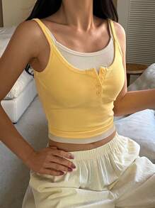 DAZY Casual Camisole Top With Built-In Bra Pads, 2 In 1 Design - Yellow - View 7