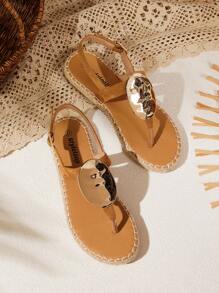 Styleloop Women's Comfortable Sandals, Bohemian Beach Flip-Flops With Rhinestone Buckles And Elastic Straps, Summer New Arrival - Brown - View 1